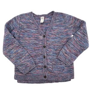 OshKosh B'gosh Girls Purple Multi Color Button Front Cardigan Sweater Size 6